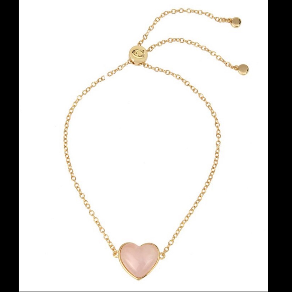 *Boxed* COACH Rose Quartz Heart Slider Bracelet